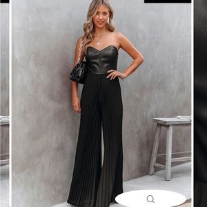 Brand New Strapless Faux Leather pleated jumpsuit- size M